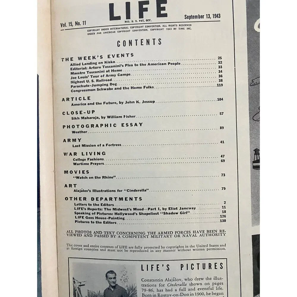 LIFE Magazine September 13 1943 Leotards on Cover WWII Kiska Island Joe Louis